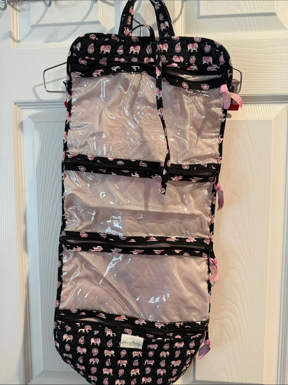 Vera Bradley Black Pink Green Paisley & Elephant Quilted Hanging Organizer